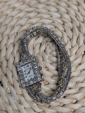 Women's Silver Tone and Rhinestone Watch By Kim Rogers with Jewelry Box